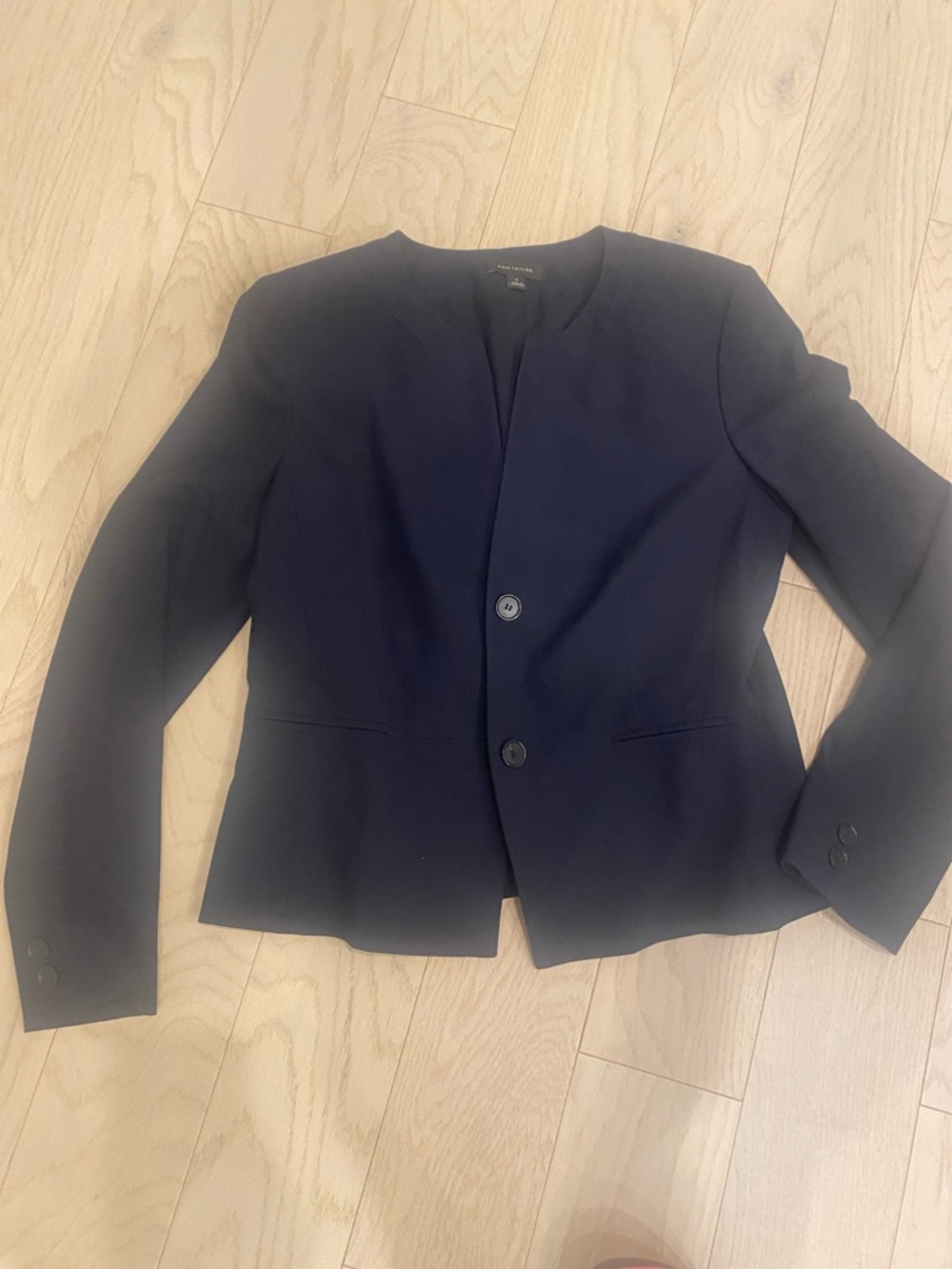 Ann Taylor Navy Collarless Two-Button Jacket